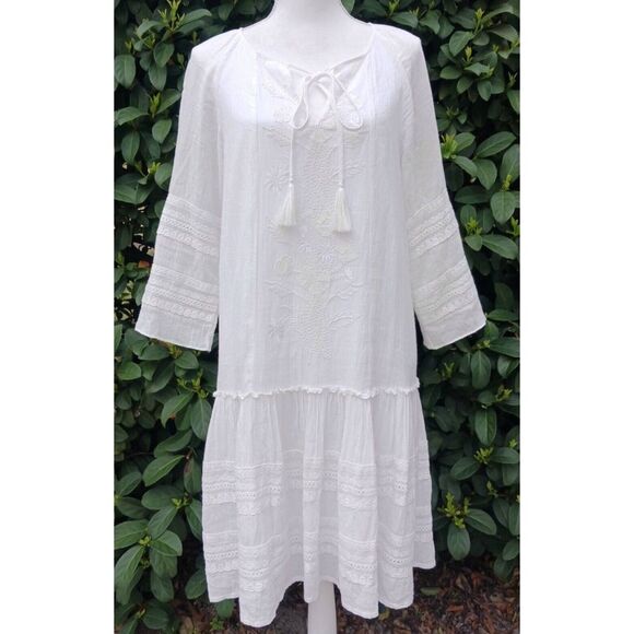 Sundance White Aleta Embroidered Mini Shift Dress Small - Picture 5 of 9